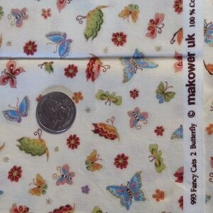 993 Fancy Cats 2 Butterfly Makower UK 100% Cotton Fabric 42" x 1 Yard
